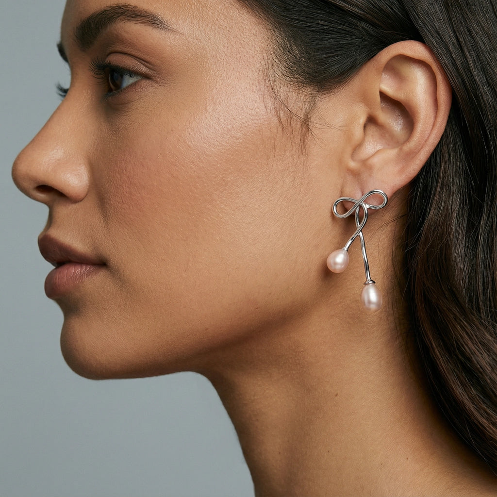 Pearl Drop Bow Earrings