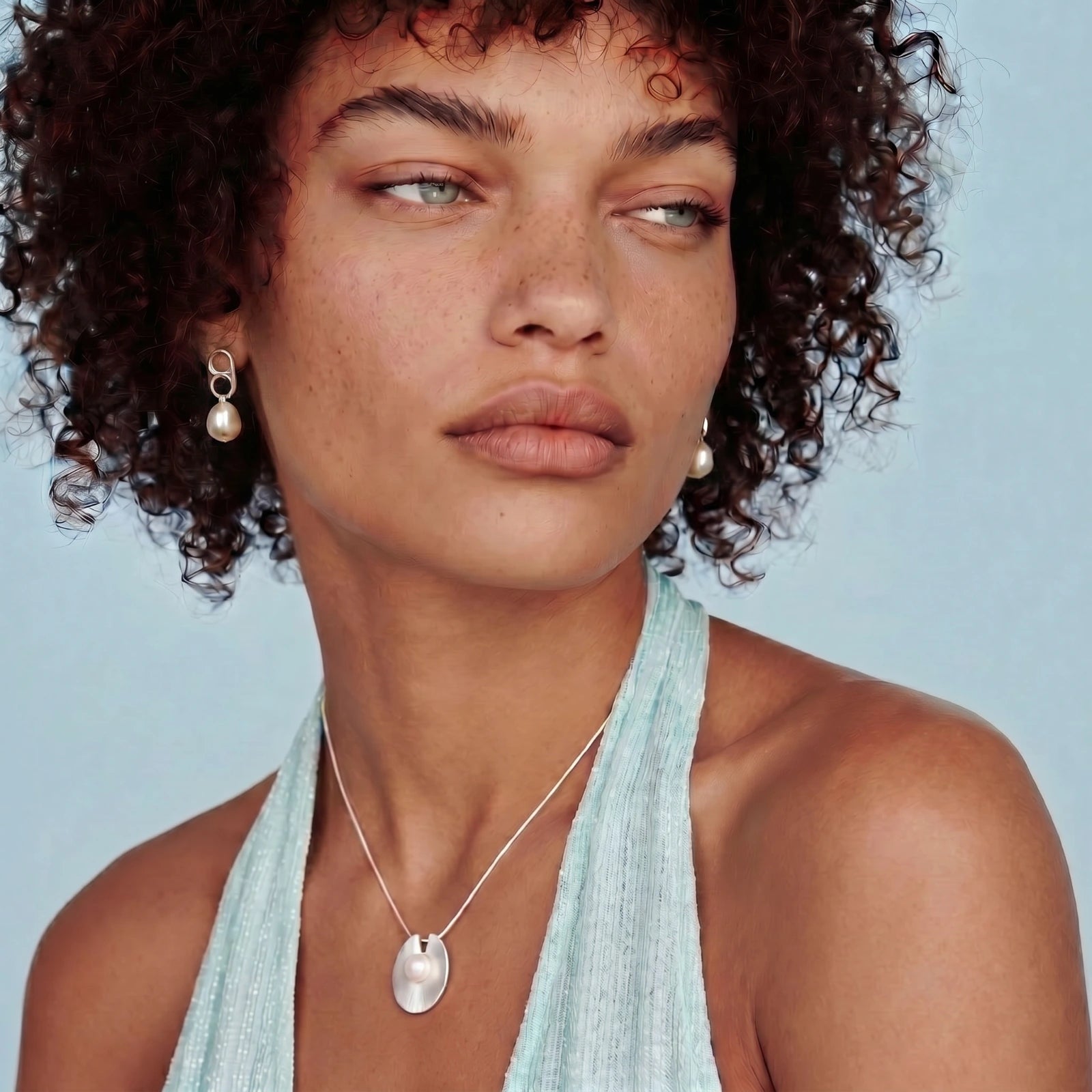 Luna Pearl Pendant - Brushed sterling silver disc pendant necklace with centered freshwater pearl