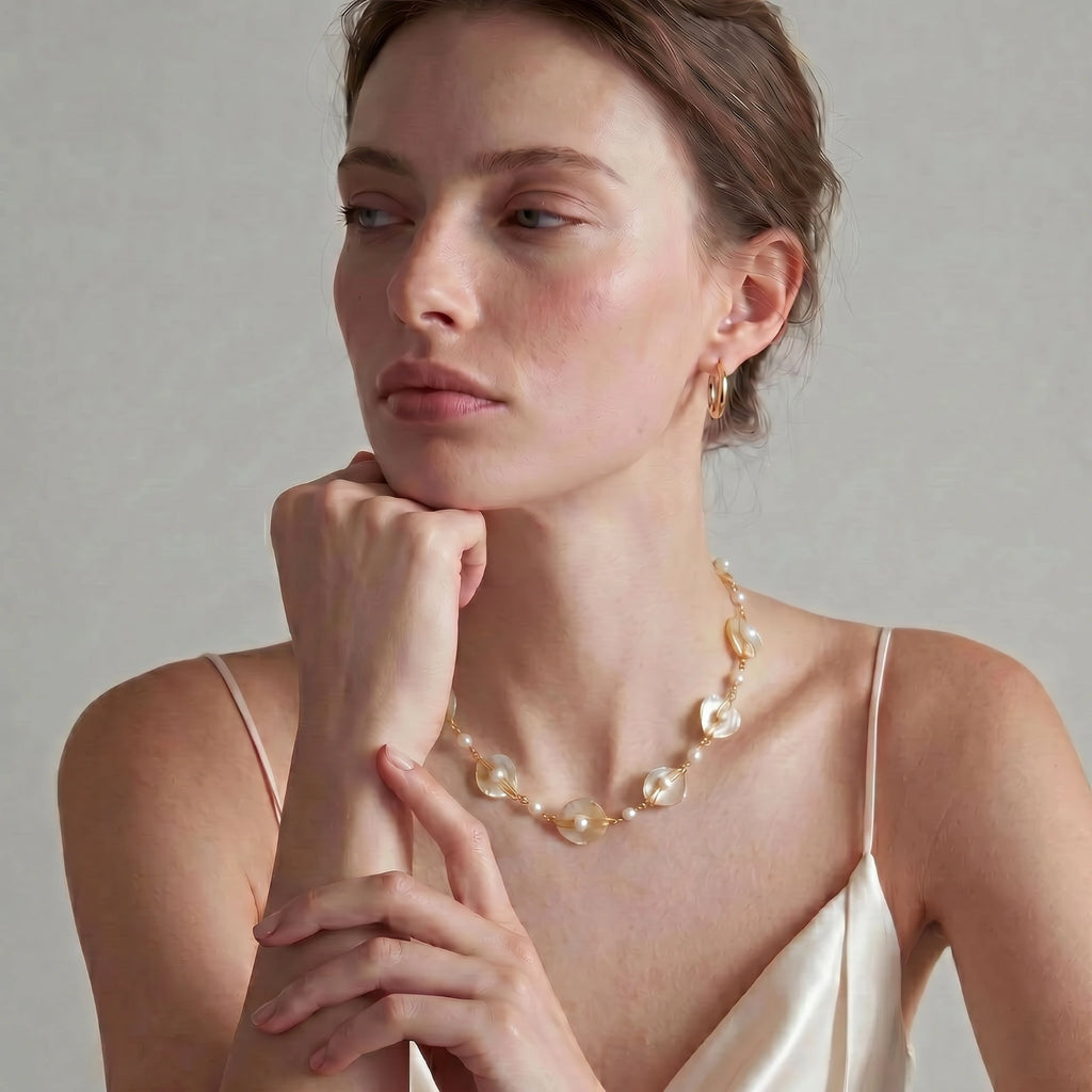 Golden Leaf Pearl Necklace