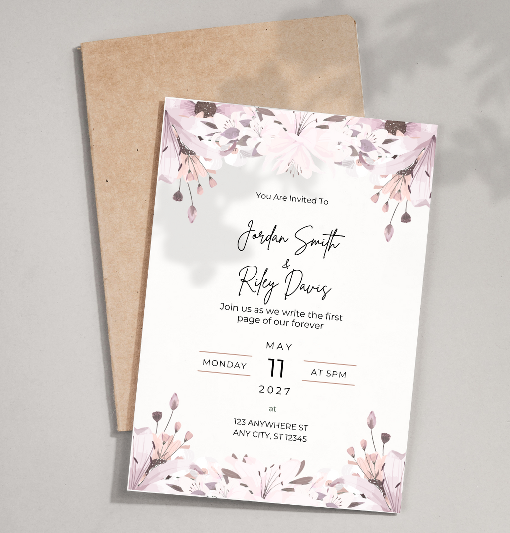 Pink Lily Wedding Invitation Suite Template