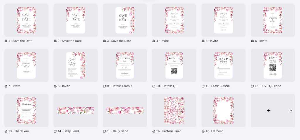 Pink Magnolia Wedding Invitation Suite Template