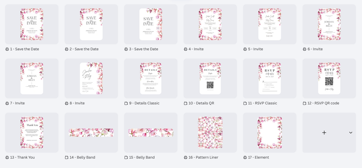 Pink Magnolia Wedding Invitation Suite Template