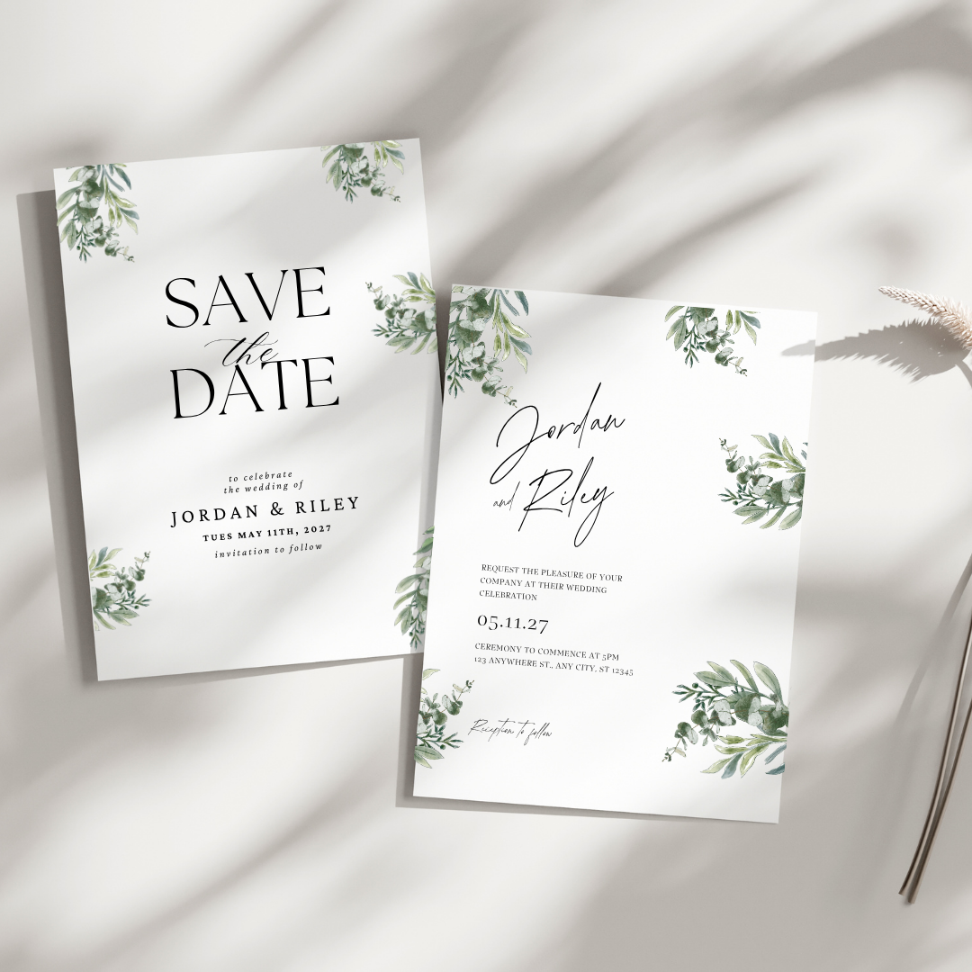 Greenery Wedding Invitation Suite Template