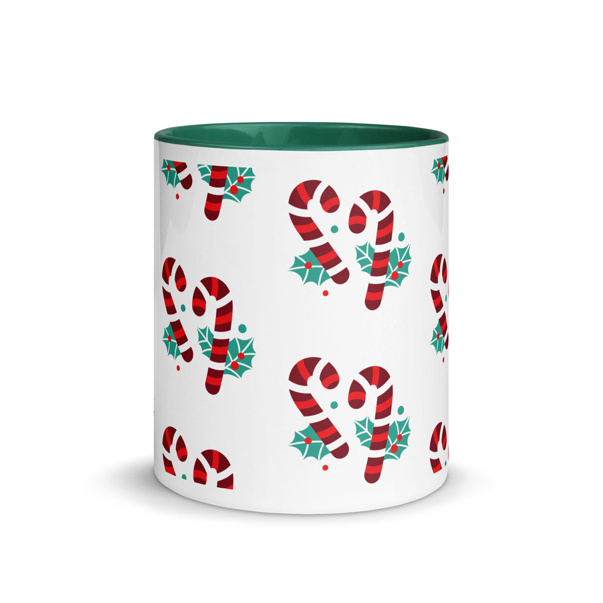 Candy cane Christmas coffee mug, green, inside front view, image 1