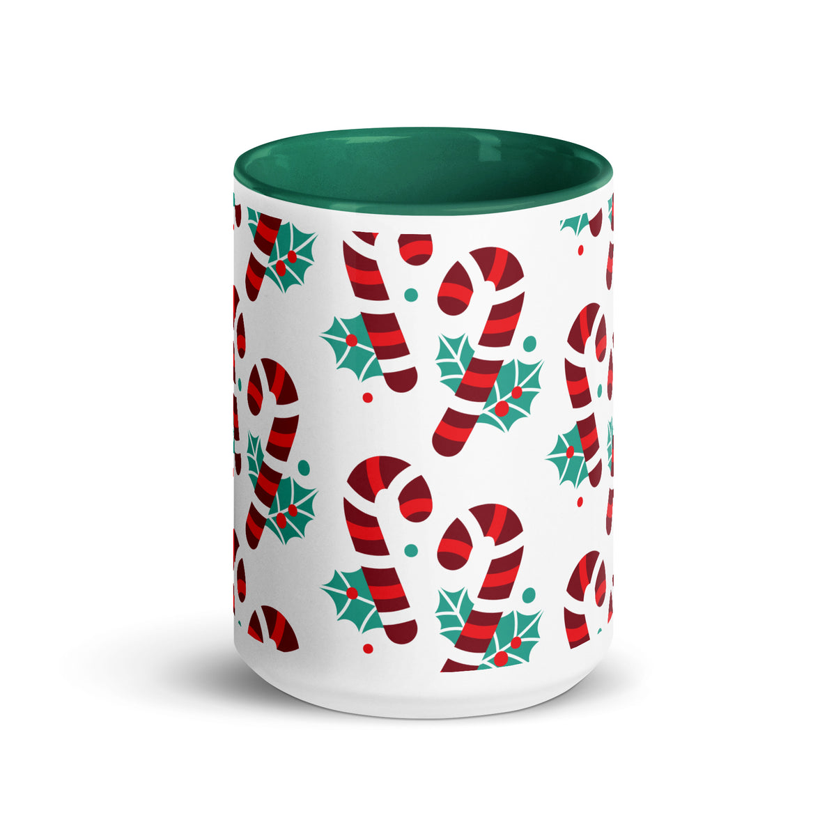 Candy cane Christmas coffee mug, green, inside front view, image 2