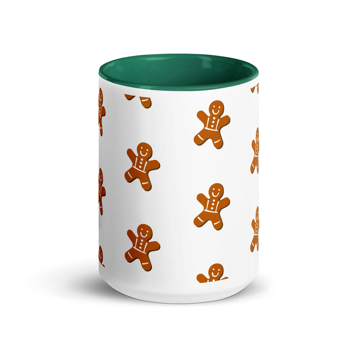 Gingerbread Christmas mug with brown and red holiday accents, green, inside front view, image 2