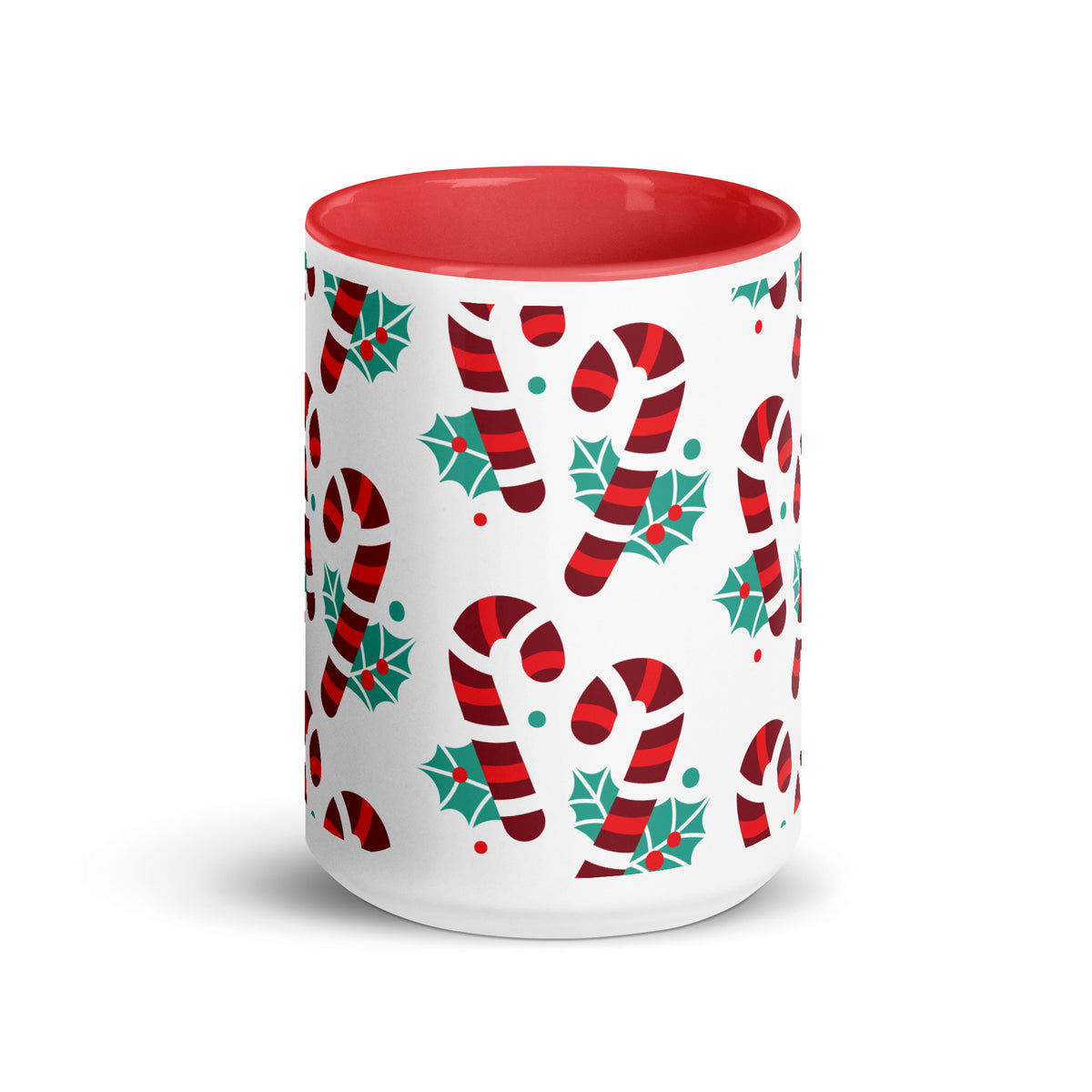 Candy cane Christmas coffee mug, red, inside front view, image 2