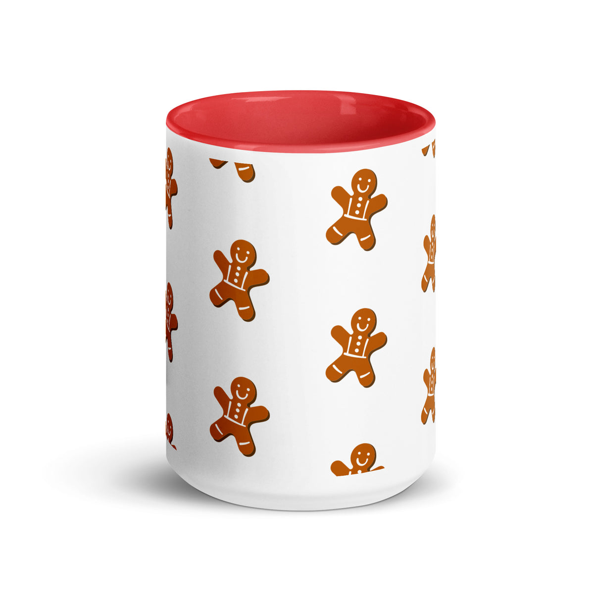 Gingerbread Christmas mug with brown and red holiday accents, inside front view, image 2